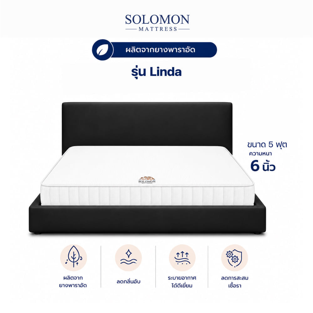 ที่นอน 5 ฟุต SOLOMON รุ่น LINDA สีขาว หนา 6 นิ้ว